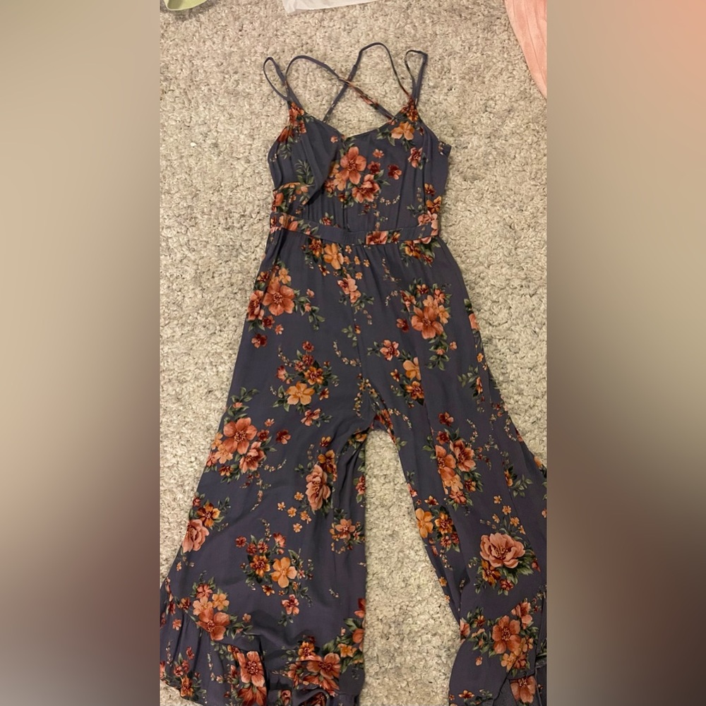purple floral jumpsuit